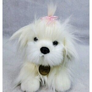 Aurora Miyoni Tots Plush MALTESE Dog Puppy Pink Bow Stuffed Animal Toy NWT